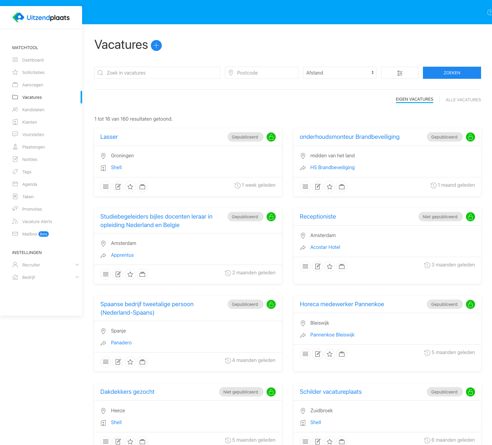 Vacatures beheren binnen Uitzendplaats